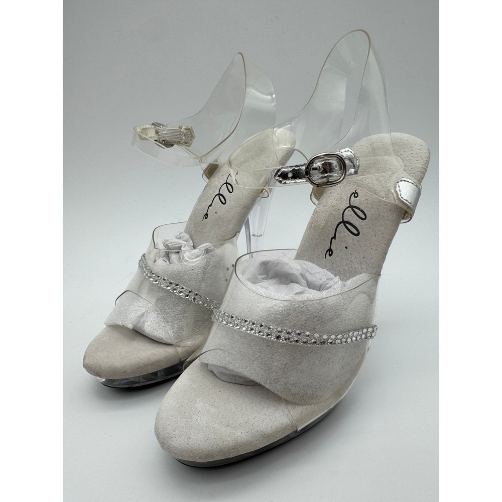 Ellie Clear Strap Heels Womens Size 7 Rhinestone Platform Stiletto
